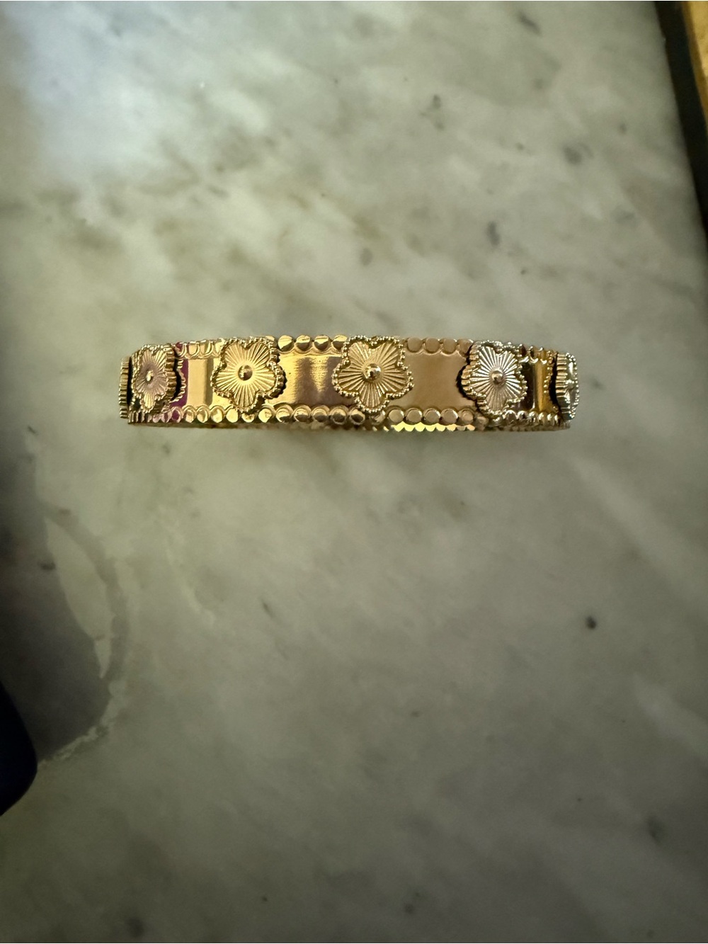 Gold Floral Engraved Women's Bangle Bracelet